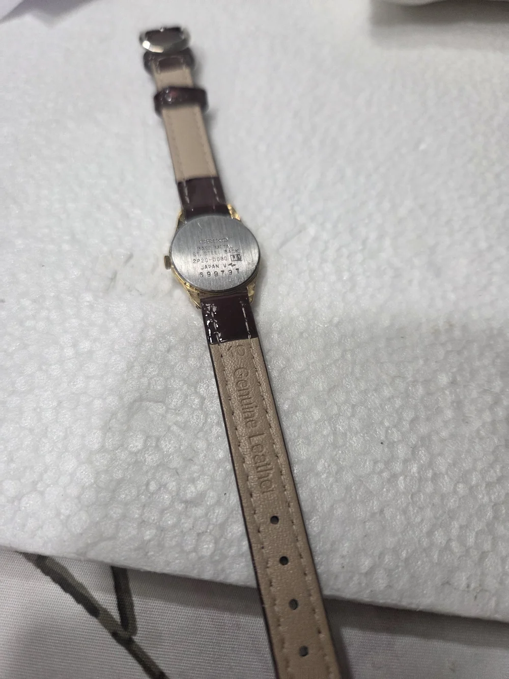 Seiko Gold Dial Women's Quartz Watch with Burgundy Patent Strap 2P20-0080